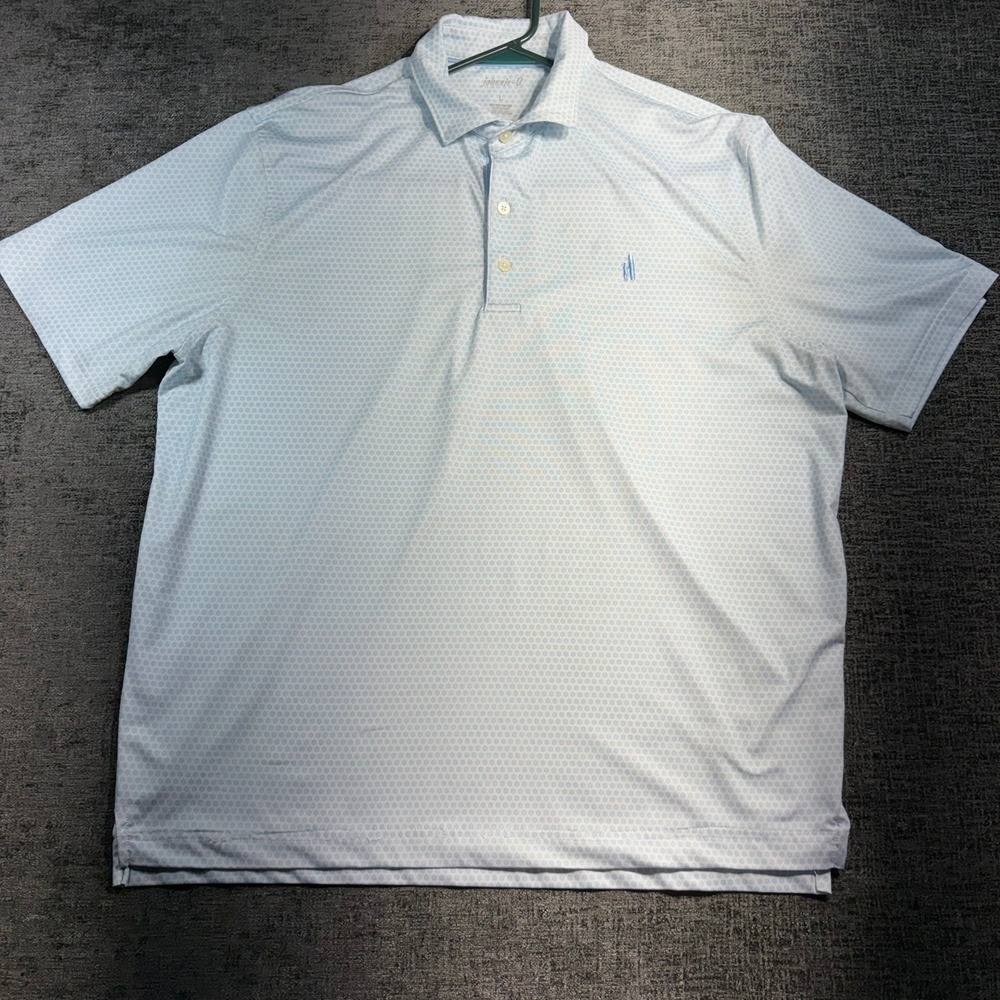 johnnie-O Polo Shirt Mens Large Light Blue Micro Floral Performance Short Sleeve